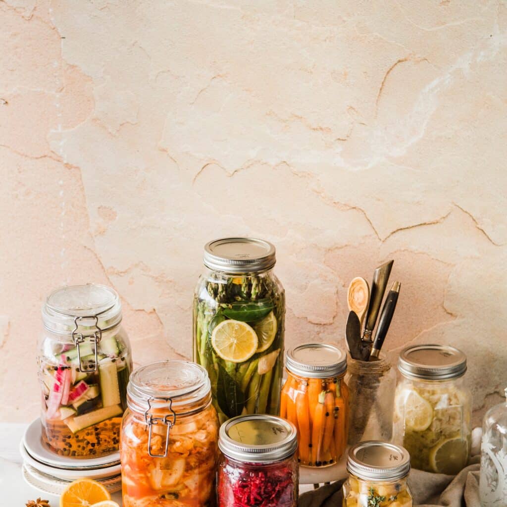 Pickled foods in jars
